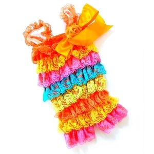 Rainbow Baby Lace Romper size 3-6 months Orange yellow pink blue green milestone